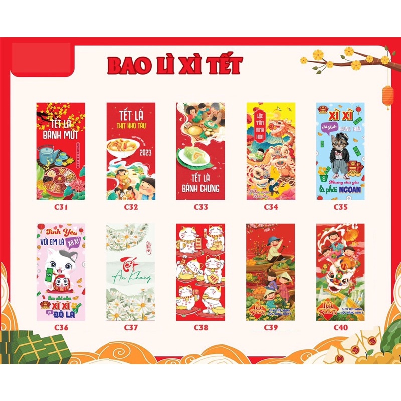 10 lì xì tết 2023 kèm túi