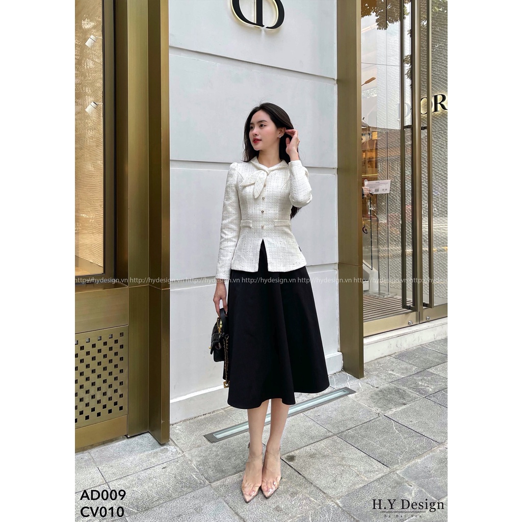 Áo dạ trắng nơ cổ - AD009