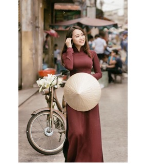 Áo dài nâu 4 tà kèm quần