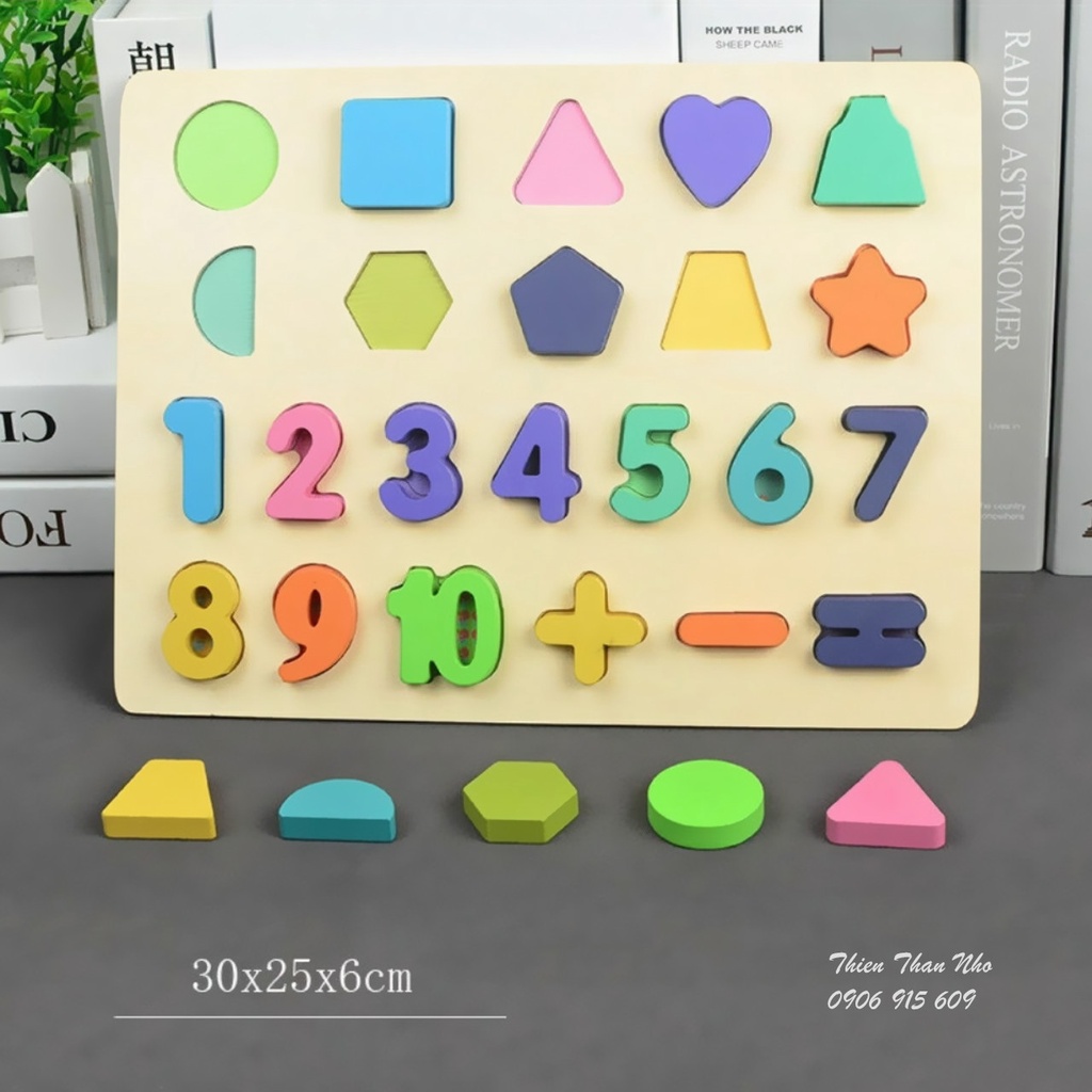 [Hàng loại 1] Bảng gỗ chữ cái, số đếm, hình học khối 3D sinh động nhiều sắc màu, đồ chơi học tập thông minh