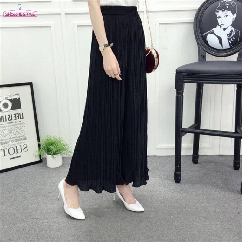 Quần chiffon ống rộng xếp ly xinh xắn thời trang dành cho nữ