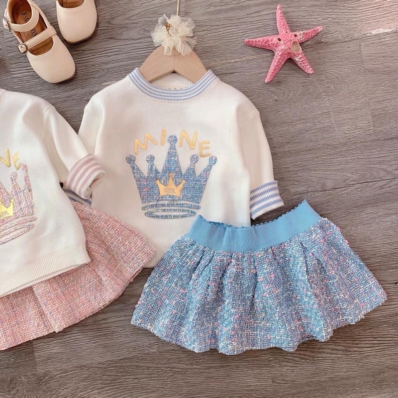 Set váy len chân váy dạ hàng QCCC cho bé gái