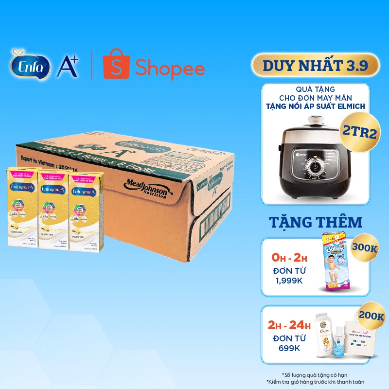 Thùng 24 hộp Sữa bột pha sẵn Enfagrow A+ 360° Brain DHA+ - Hương vị Vanilla -Hộp 180ml