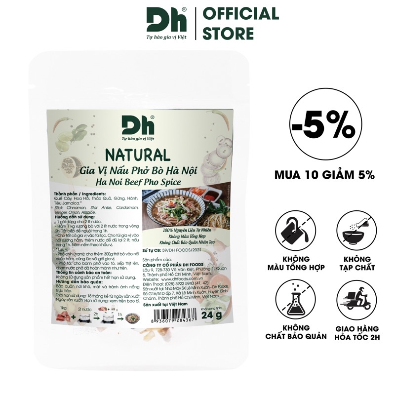 Gia vị nấu phở bò Hà Nội Natural Dh Foods gia vị nấu phở chuẩn vị Hà Nội