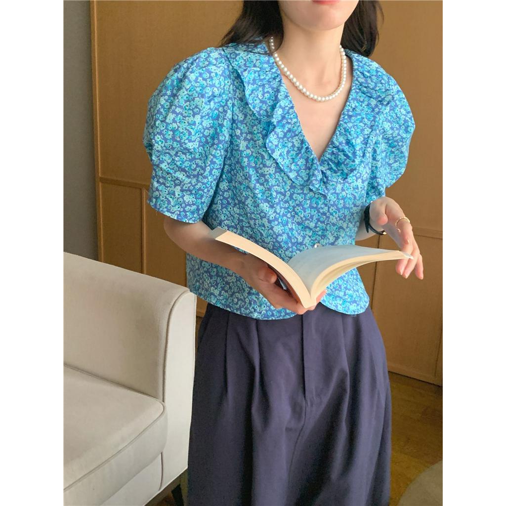 Áo Sơ Mi Ngắn Tay Họa Tiết Hoa Phong Cách Retro Hàn Quốc 52115