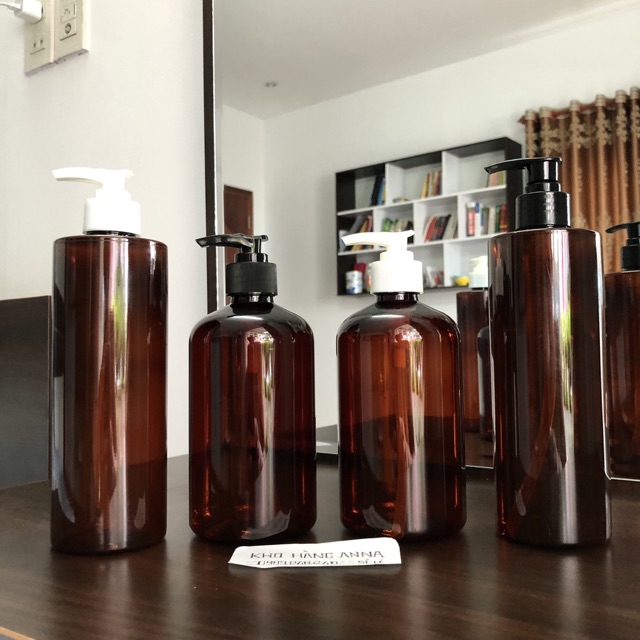 50 chai pet nhựa 500ml chiết mỹ phẩm màu nâu và trong suốt - combo 50 chai nhựa 500ml nhấn nhỏ giọt, xịt sương, nắp bật