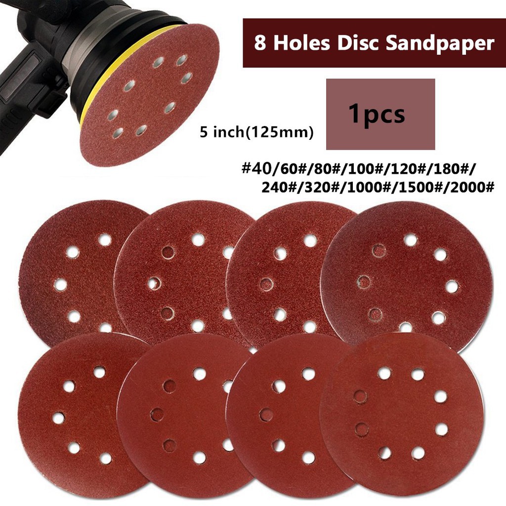 1 pcs tờ giấy nhám 5" với 8 lỗ 125mm tự dính dành cho chế biến gỗ