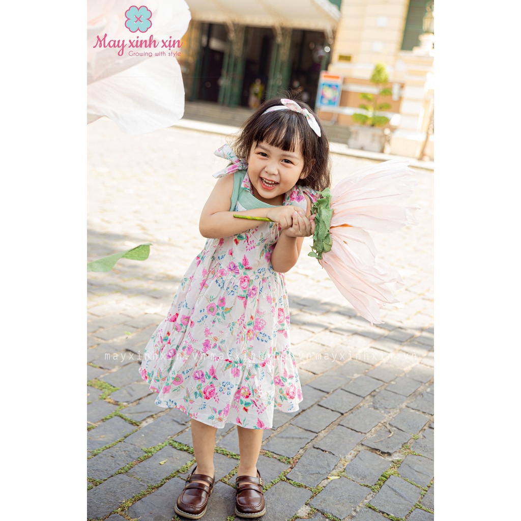 Váy hè bé gái - Váy thiết kế cho bé - Đầm hè thiết kế cho bé gái - váy hoa nhí hồng phối xanh Fairy