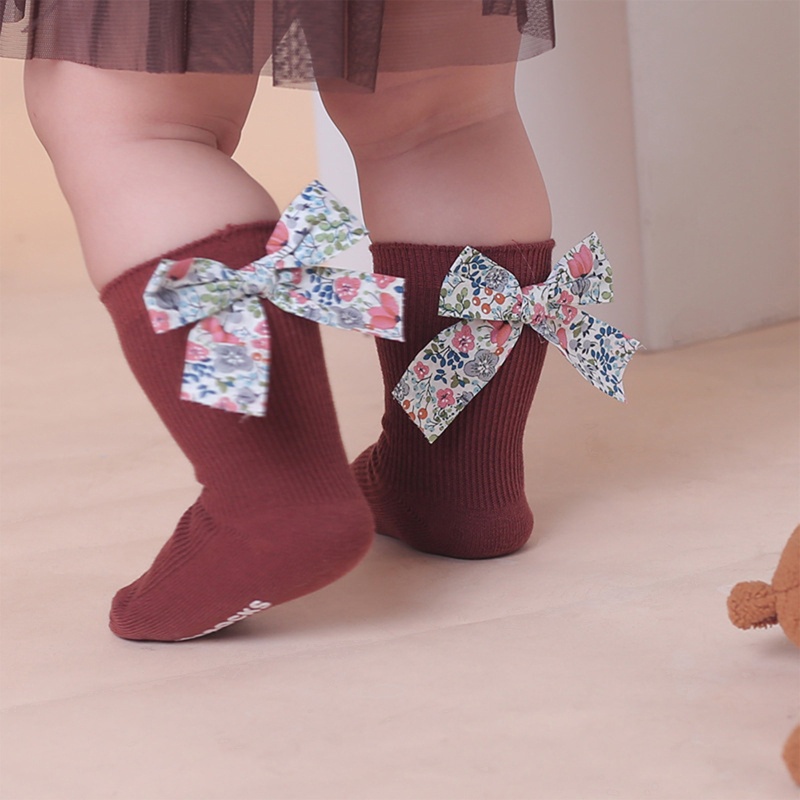 Haha Vớ Cotton Chống Trượt Có Gân Đính Nơ Họa Tiết Hoa Dành Cho Bé Gái Sơ Sinh