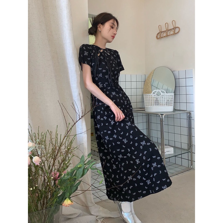 Đầm Sườn Xám Dáng Dài Hở Lưng Phong Cách Trung Hoa Thời Trang Mùa Hè 2022 Mới