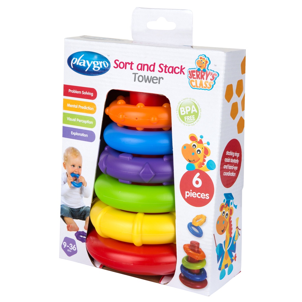 Đồ chơi tháp vòng sắc cầu vồng xếp chồng Playgro, cho bé từ 10-36+ tháng