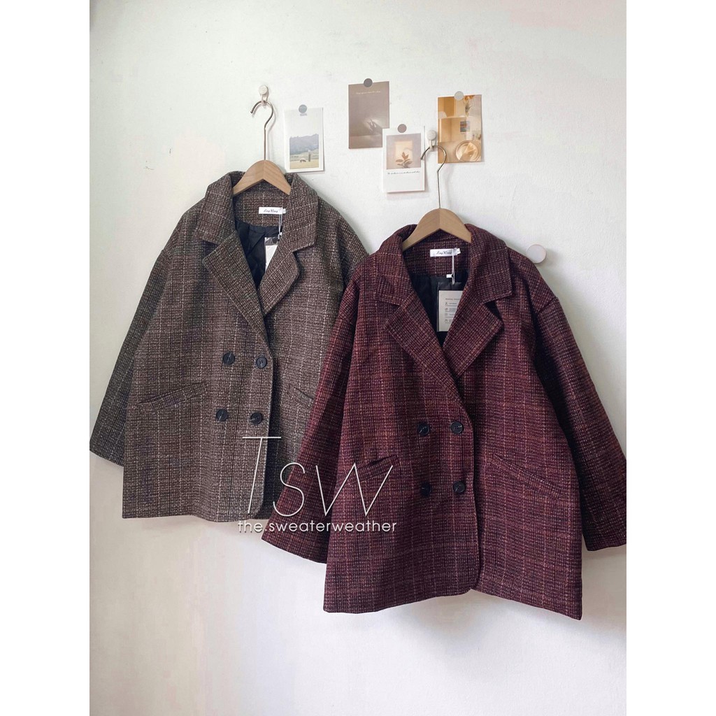 Áo khoác dạ kẻ oversize 04