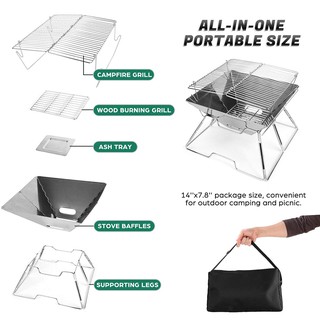 [Freeship Extra] Bếp vỉ nướng than hoa du lịch gấp gọn Inox