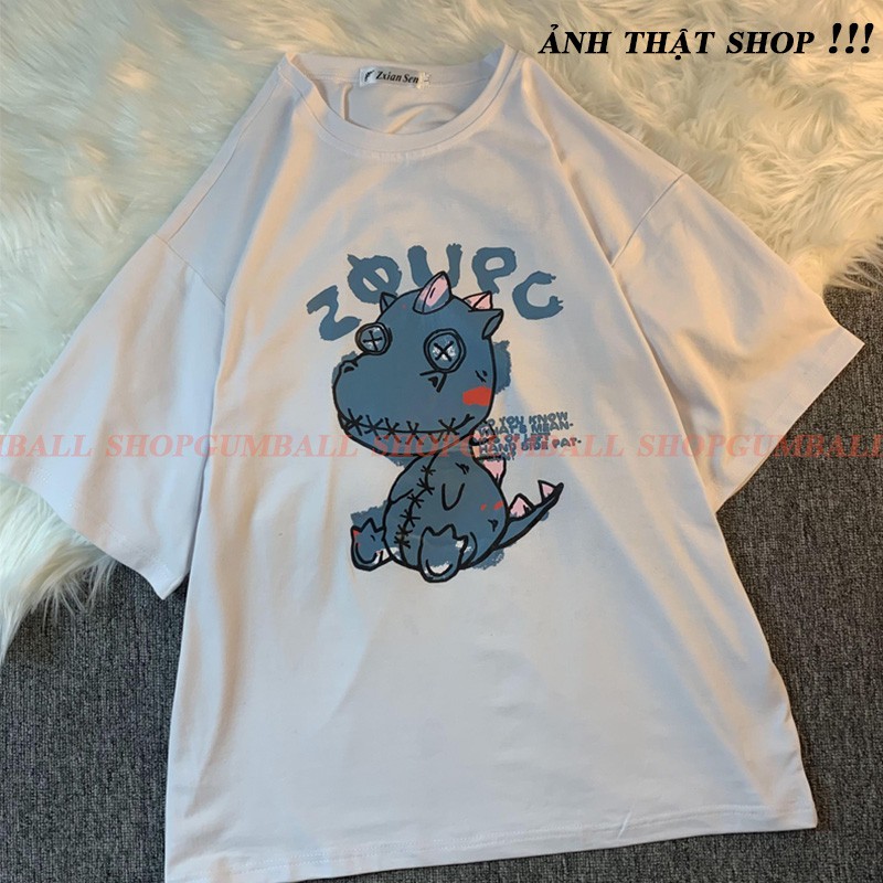 Áo Thun Tay Lỡ Unisex Áo Phông Form Rộng Nam Nữ In Hình Khủng Long Oversize Cá Tính