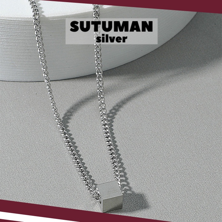 [GIAO HỎA TỐC] Dây chuyền Harajuku mặt vòng cổ hình vuông khối thương hiệu SUTUMANsilver