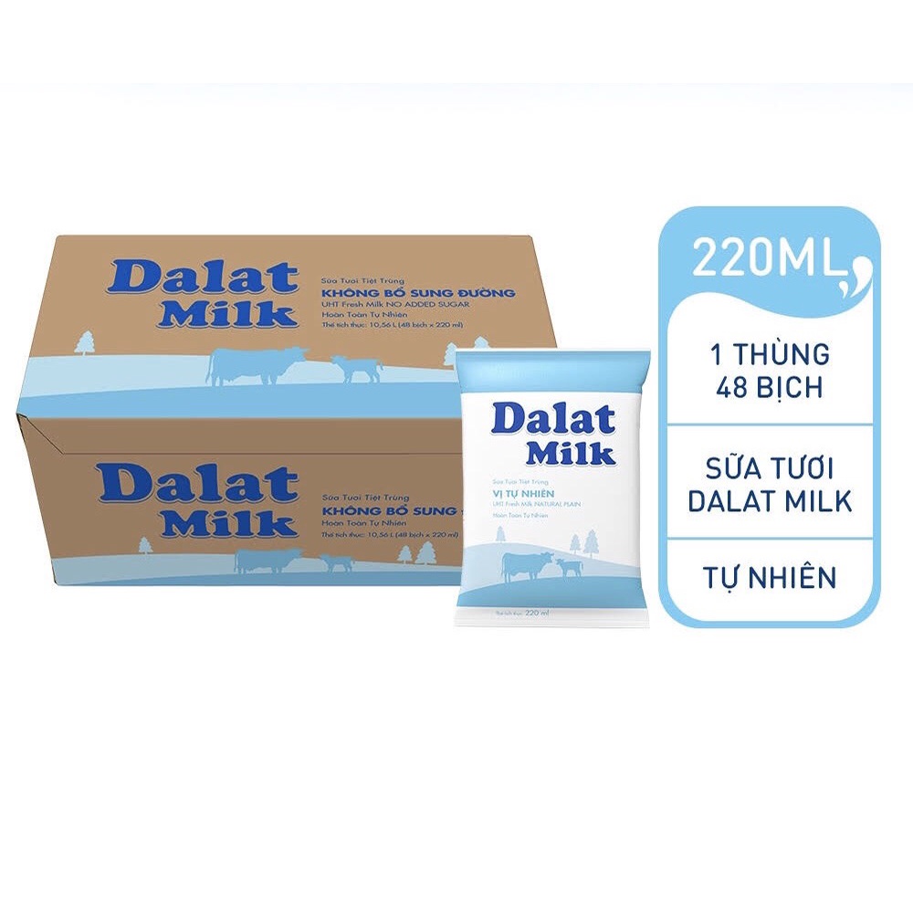 Sữa tươi Đà Lạt Milk thùng 48 bịch•220ml Và 48 hộp*180ml