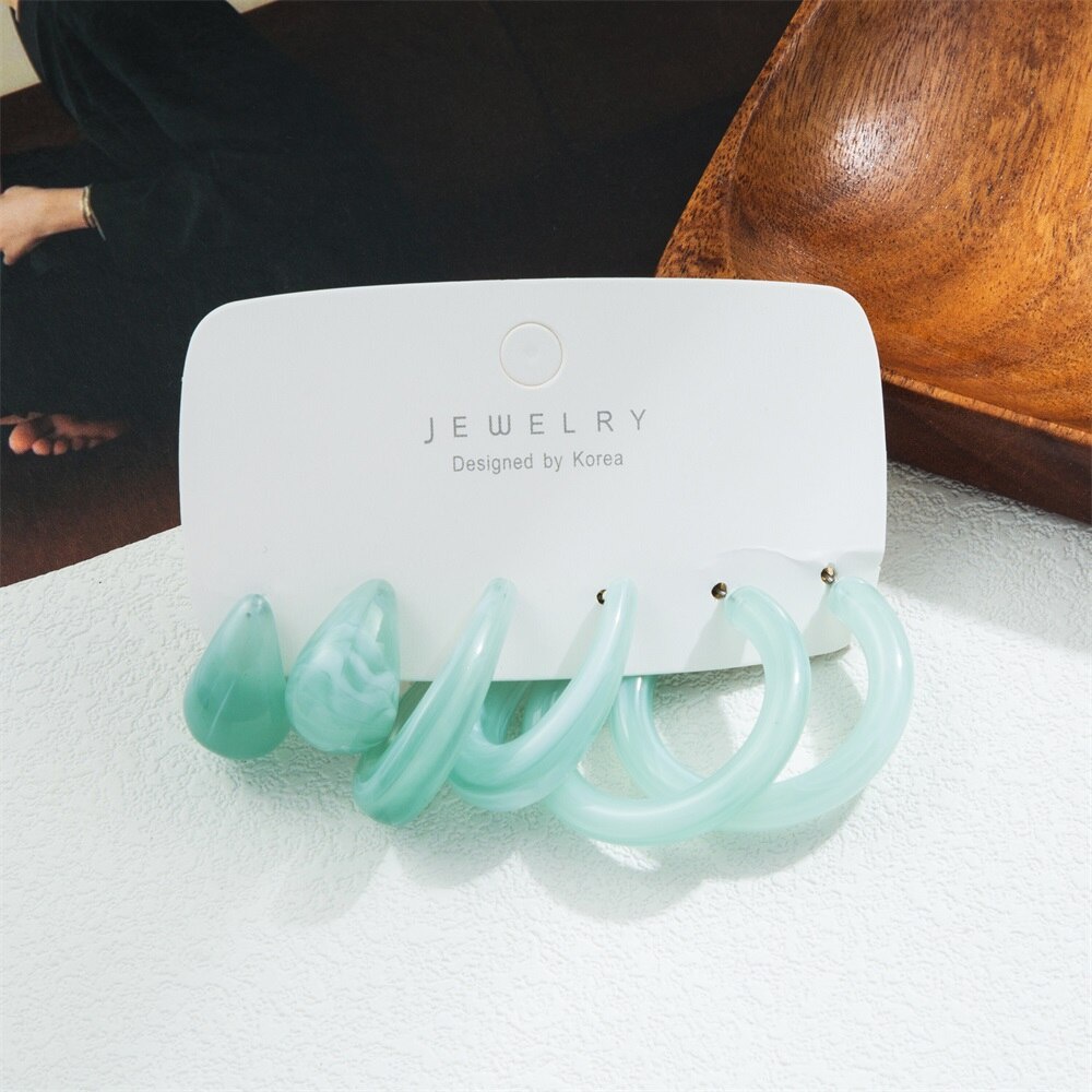 Set bông tai acrylic hình chữ C nhiều màu sắc phong cách Bohemian cổ điển thời trang cho nữ