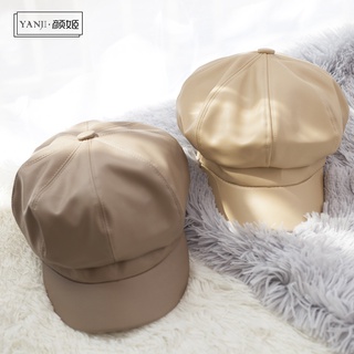 Mũ beret da pu phối lông thời trang nữ tính