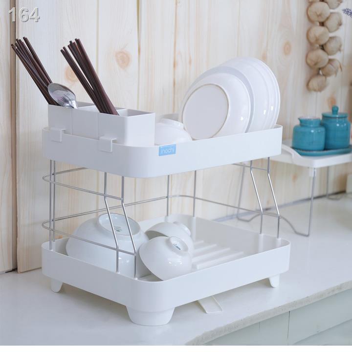 Kệ Để Chén Bát Nhựa Inox 2 Tầng Inochi Có Khay Thoát Nước Thông Minh Dùng Làm Giá Úp Đĩa Đũa Trên