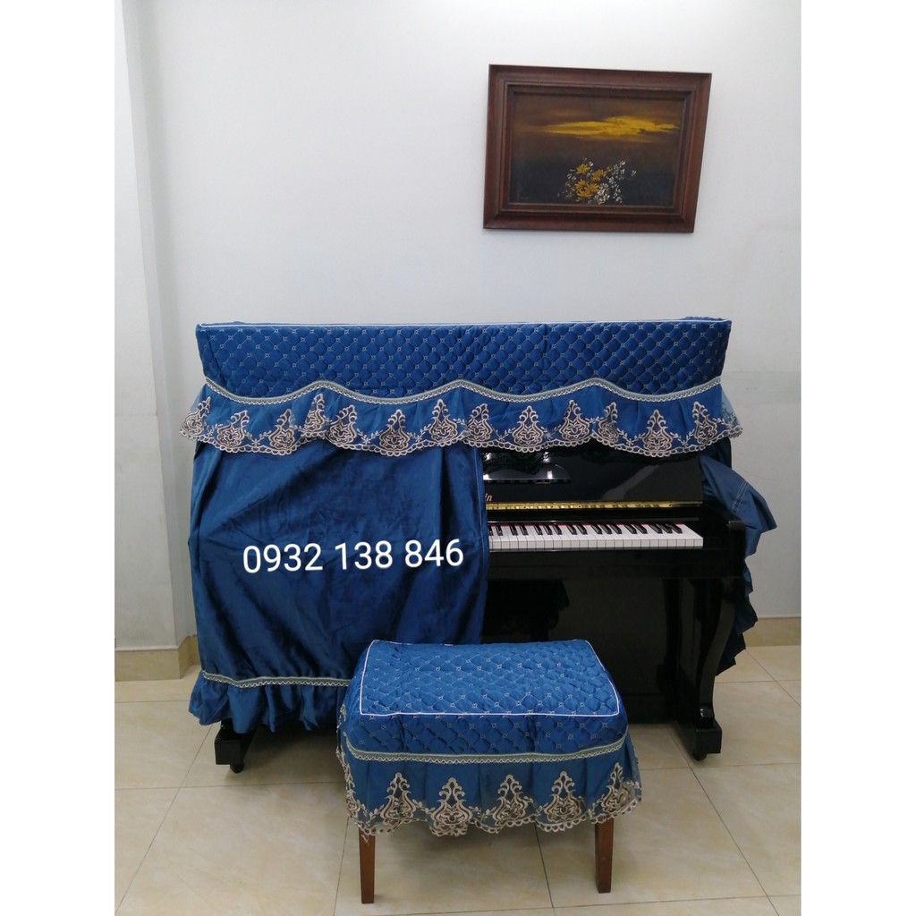Bộ khăn phủ đàn Piano màu xanh nước biển