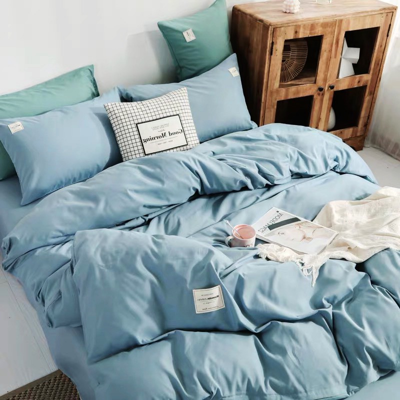 Bộ Chăn Ga Gối Cotton TC Emmibedding cao cấp - Xanh da trời full