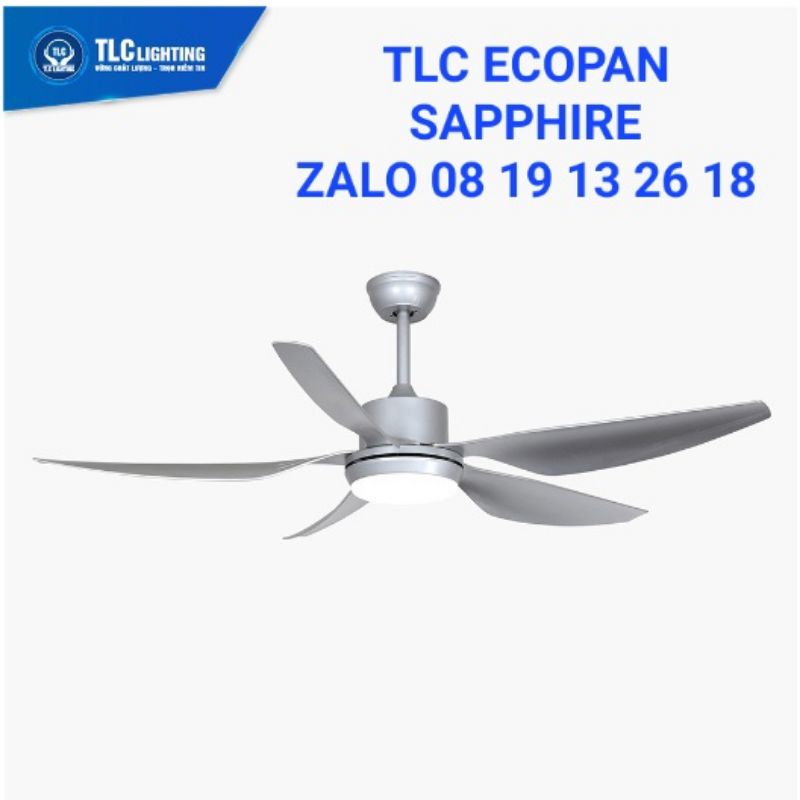 Quạt trần TLC ECOFAN Sapphire, 5 cánh, có đèn, có điều khiển, bảo hành 5 năm, màu gỗ và màu bạc.