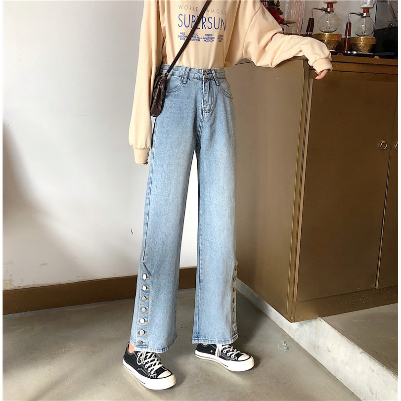 [SẴN] Quần jean ống rộng xanh nhạt Ulzzang Quảng Châu QDJ42