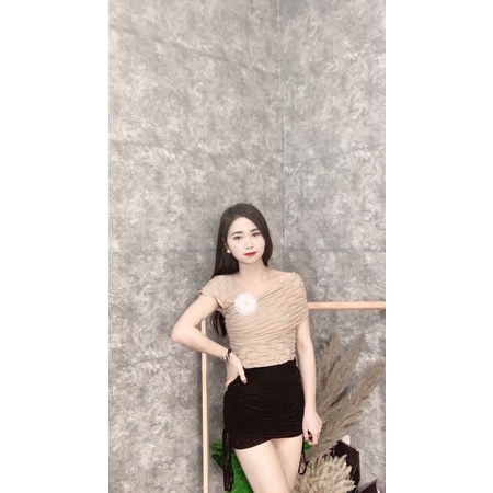 Áo sóng nhăn lệch vai siêu tôn dáng sang chảnh