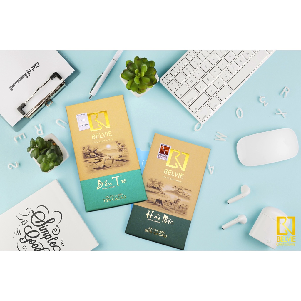 Socola Đen Belvie 70% và 80% cacao - bộ 2 thanh