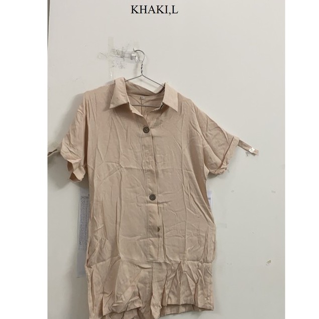 Sale 69% ĐẦM tay ngắn phối nút thời trang Boho cho nữ, KHAKI,L Giá gốc 274000đ- 118B24-1