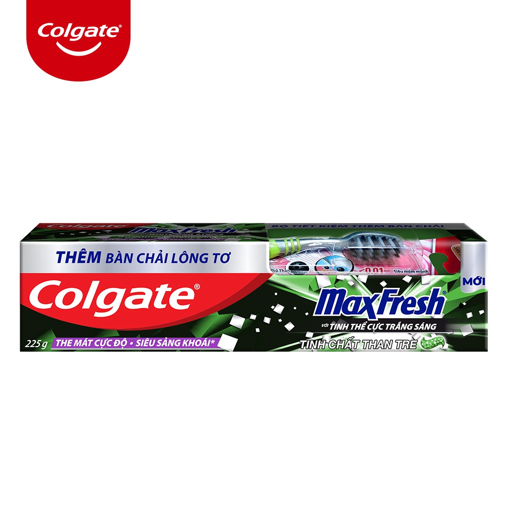 Kem đánh răng Colgate Maxfresh Bamboo Charcoal 225g kèm bàn chải lông tơ phủ than