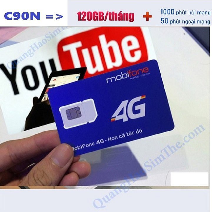 [CÓ SẴN THÁNG ĐẦU]  Sim 4G MobiFone C90N cộng 120 GB/tháng + 1000 phút nội mạng + 50 phút liên mạng