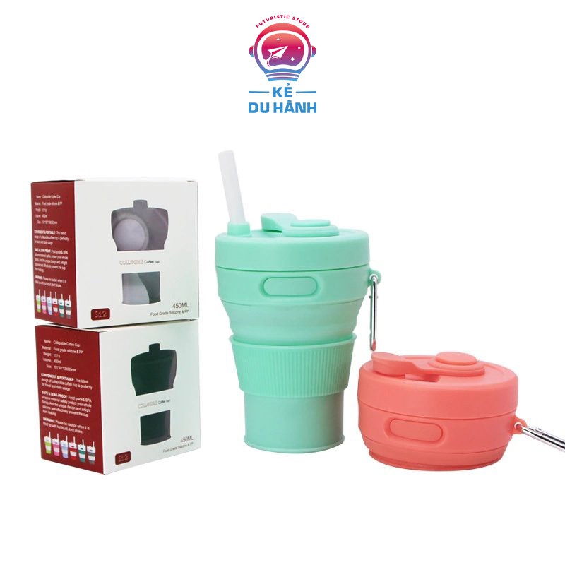 Cốc gấp gọn Kẻ Du Hành đa năng thể tích 450 ml chất liệu silicone siêu bền - Cốc gập tiện lợi, cốc uống nước di động