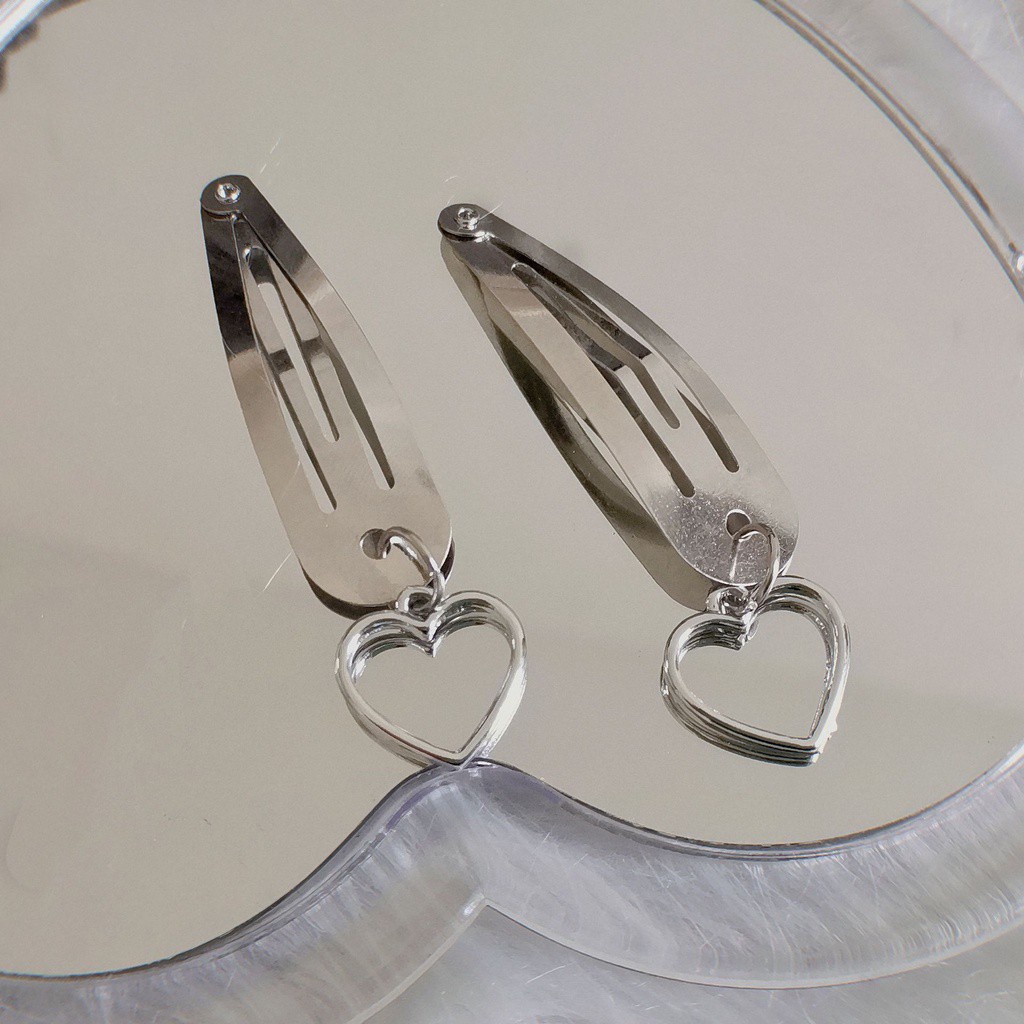 Kẹp Tóc Kim Loại Màu Bạc Mặt Chữ Thập / Trái Tim Xinh Xắn