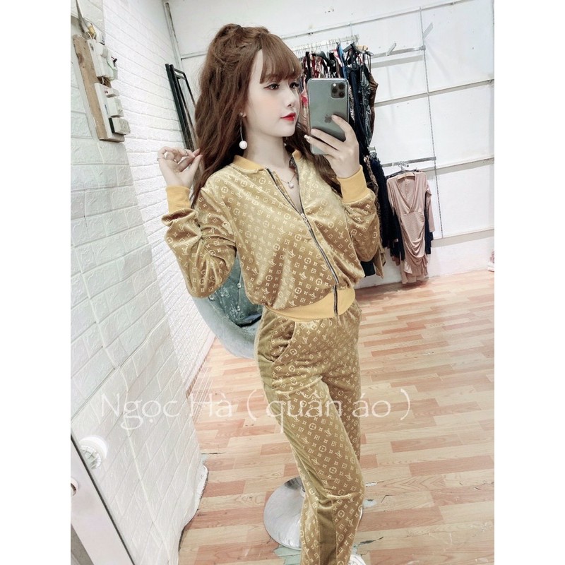Set bộ nhung thể thao chữ dập nổi L.V