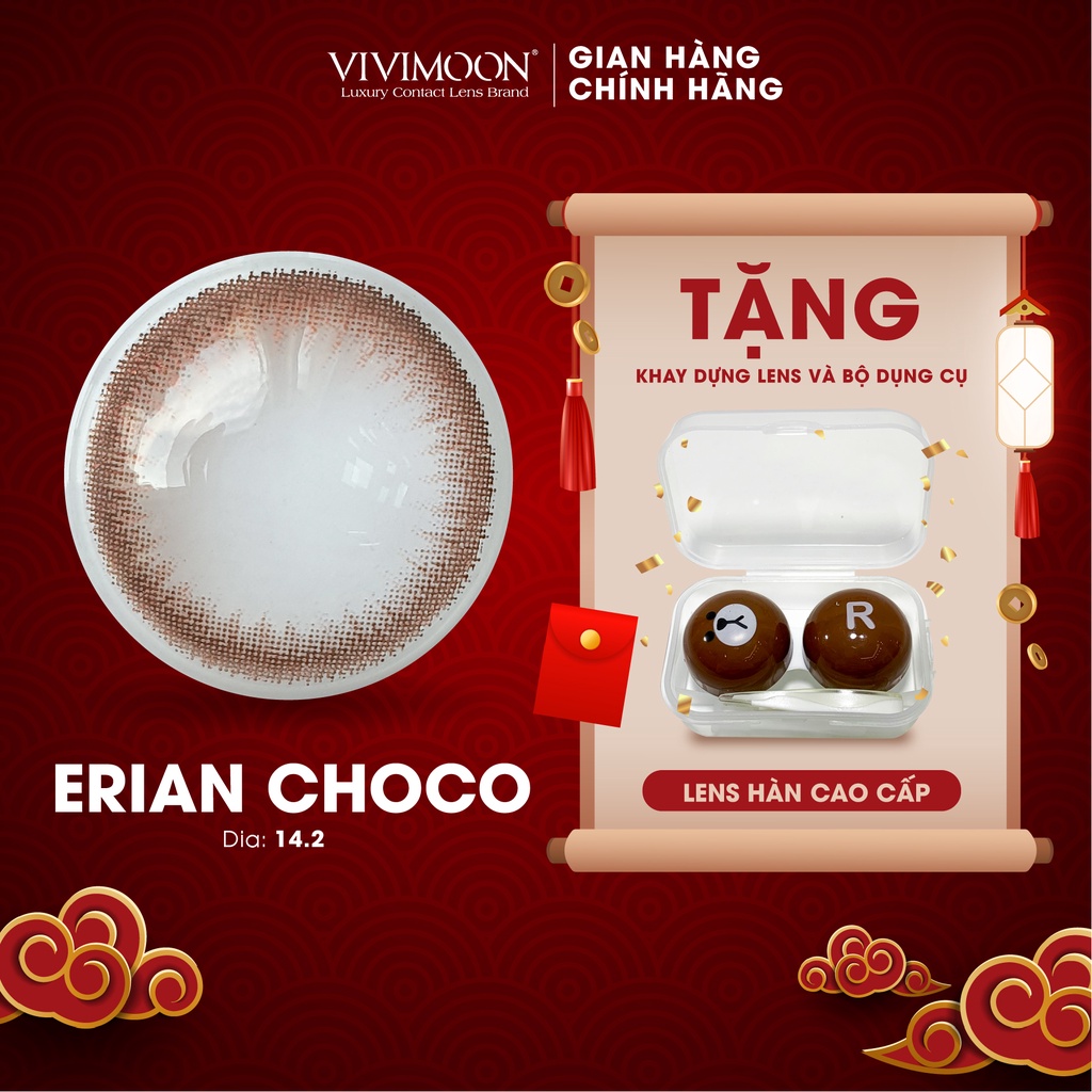 Kính áp tròng cận Hàn Quốc VIVIMOON Eirian Choco nâu đậm giãn nhẹ 0 Độ