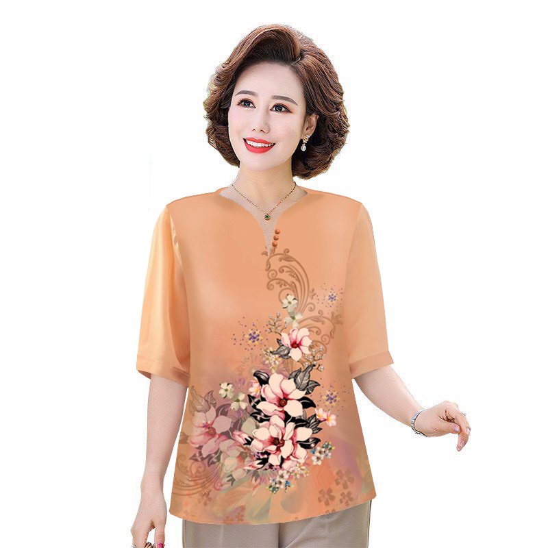 Sang Chảnh - Áo Trung Niên Nữ Cao Cấp Size Lớn tới 80 kg, Cổ Tròn Tay Ngắn Cho Mẹ U50, U60 3A26 3A27  3A33 3A34