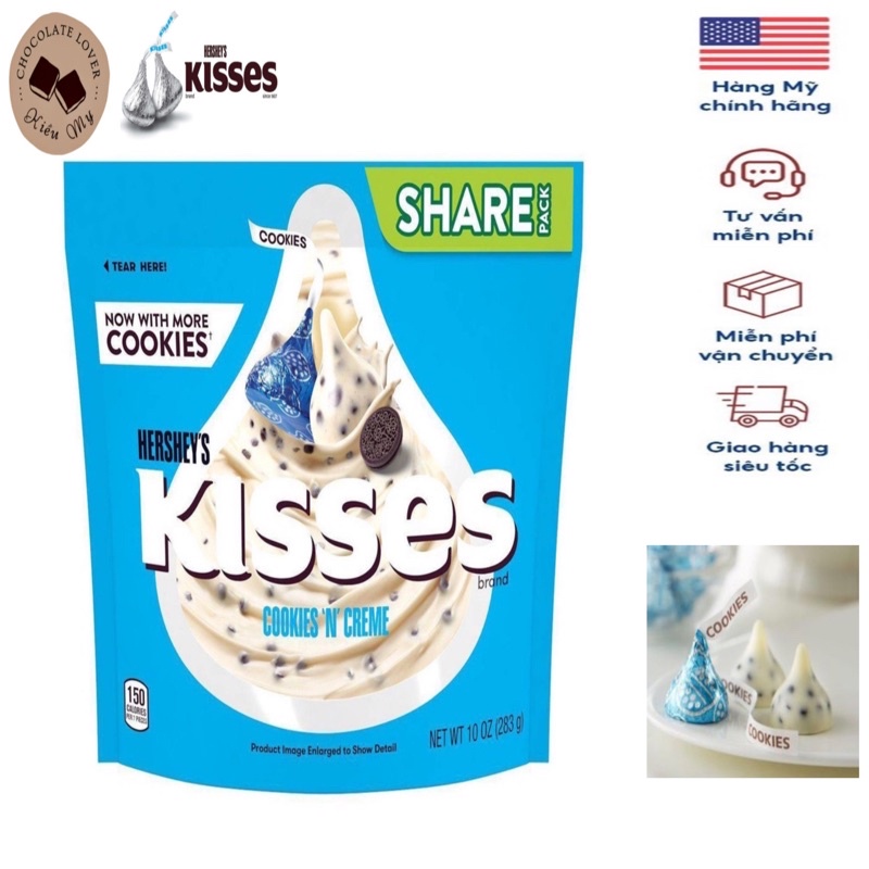 [Date 03/24] Kẹo Socola Mỹ Kisses Cookies and Cream túi 283g