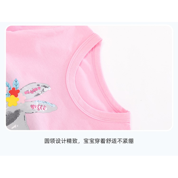 Áo thun cộc tay bé gái chính hãng LITTLE MAVEN - mẫu ATE042 ÁO MÀU HỒNG IN HÌNH THỎ XÁM