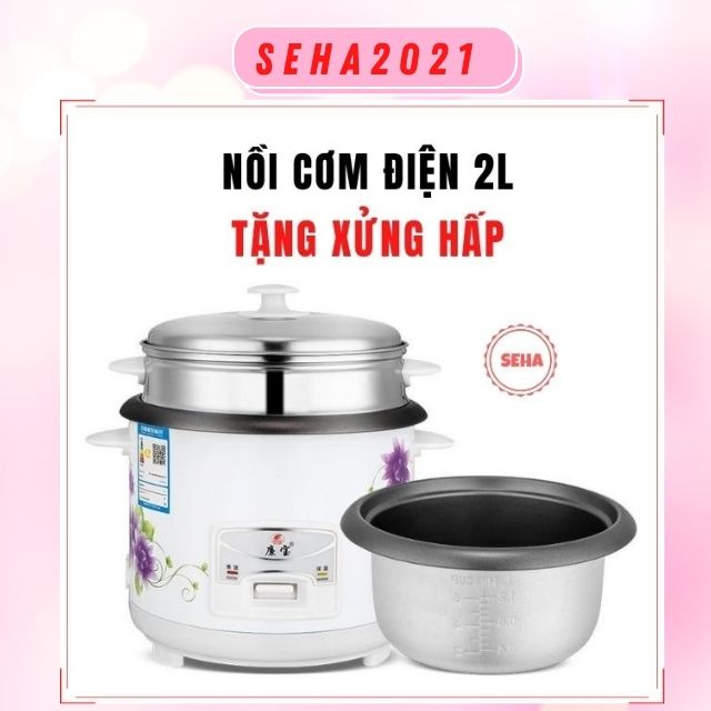 Nồi Cơm Điện Mini Dung Tích 2L cho 1 Đến 3 Người Tặng Kèm Xửng Hấp Seha2021