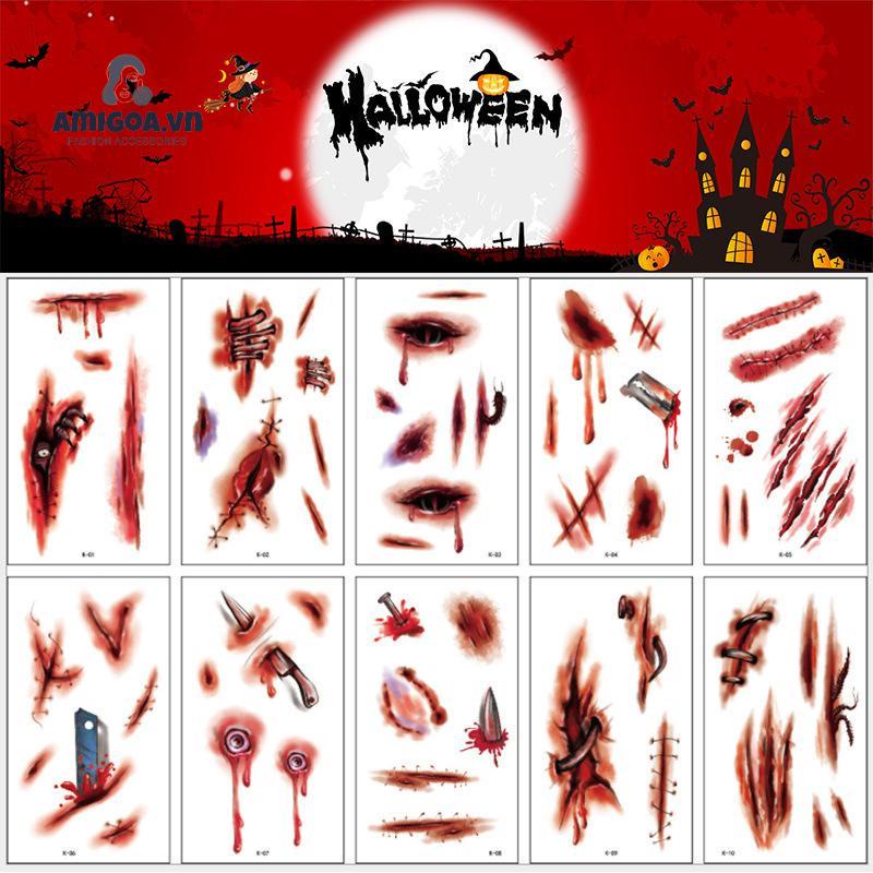 Miếng Dán Hình Xăm Chống Nước Phong Cách Halloween Kinh Dị Độc Đáo