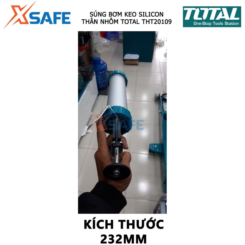 Súng bơm silicon TOTAL THT20109 Súng bắn silicon thân nhôm chiều dài 232mm, đường kính 51mm - Chính hãng [XSAFE]