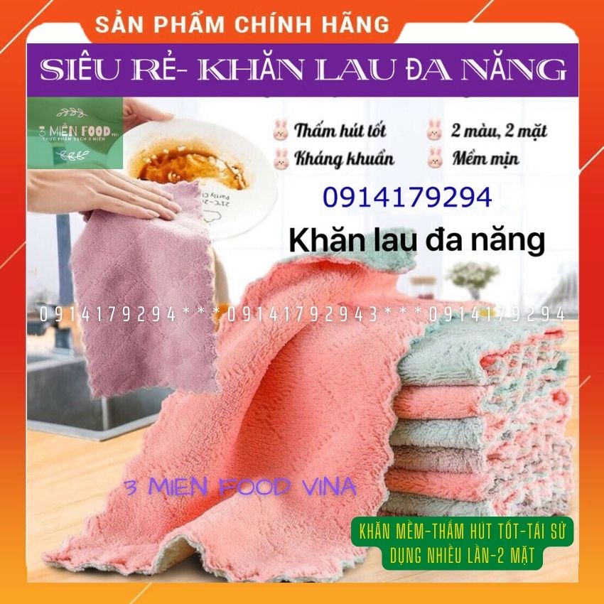 [HCM]Khăn lau đa năng,khăn lau bếp,bát đĩa,cốc chén,lau bàn ghế chống dính dầu mỡ hai mặt-3 miền food vina