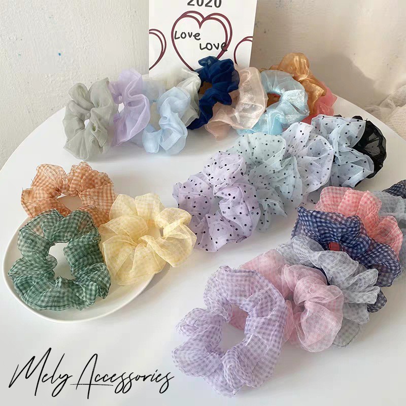 Buộc tóc Cột Tóc Vải Scrunchies nhiều màu màu chấm bi kẻ sọc caro phong cách hàn quốc hot trend