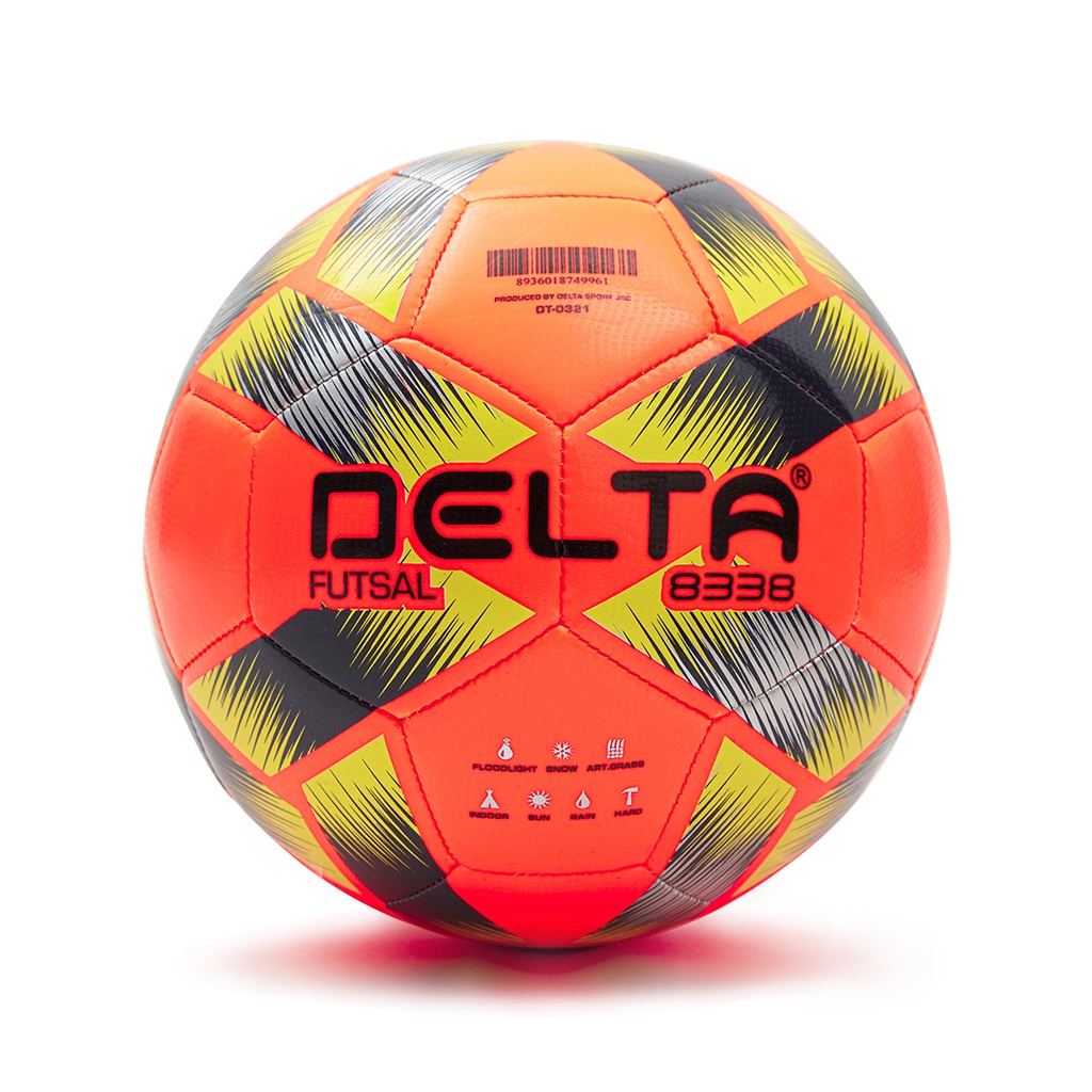 Bóng đá futsal DELTA 4M size 4 da TPU tổng hợp, chơi trên sân cỏ nhân tạo hoặc trong nhà phù hợp từ 12 tuổi.