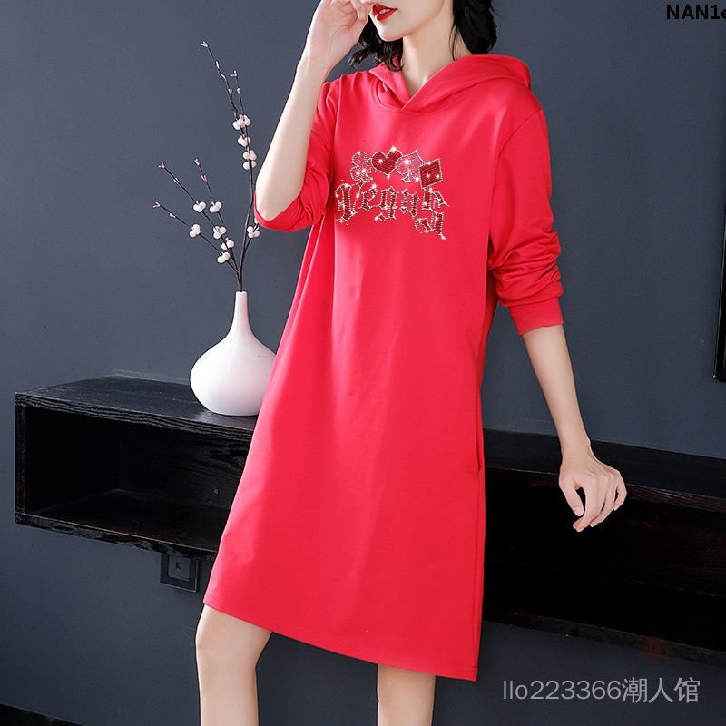 Plus Váy Hoodie Dáng Dài Đính Đá Trẻ Trung Hợp Thời Trang Cho Bạn Gái | BigBuy360 - bigbuy360.vn