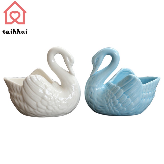 Chậu Hoa Gốm Sứ Hình Thiên Nga Màu Xanh Dương