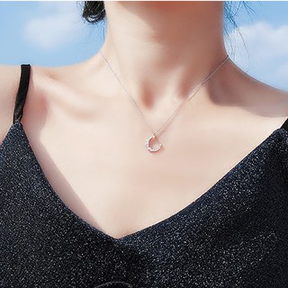 Dây chuyền bạc hình trăng pha lê lấp lánh
