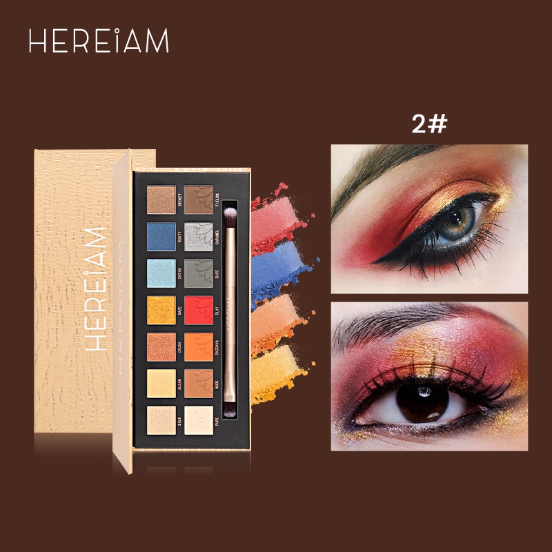 [Hàng mới về] Bảng phấn mắt HEREIAM 14 màu sắc lâu trôi trang điểm làm đẹp hàng ngày tích hợp cọ 170g