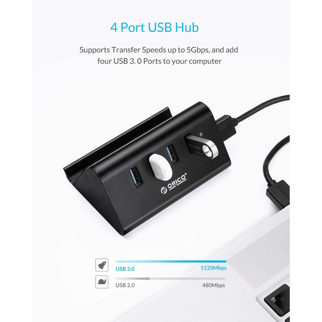Bộ chuyển đổi Hub Orico chia 4 cổng Usb 3.0 tốc độ cao tích hợp giá đỡ cho máy tính bảng/điện thoại/Laptop/PC
